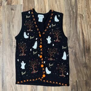 Basic Editions Women's Vintage Halloween Cardigan Sweater Vest Size S